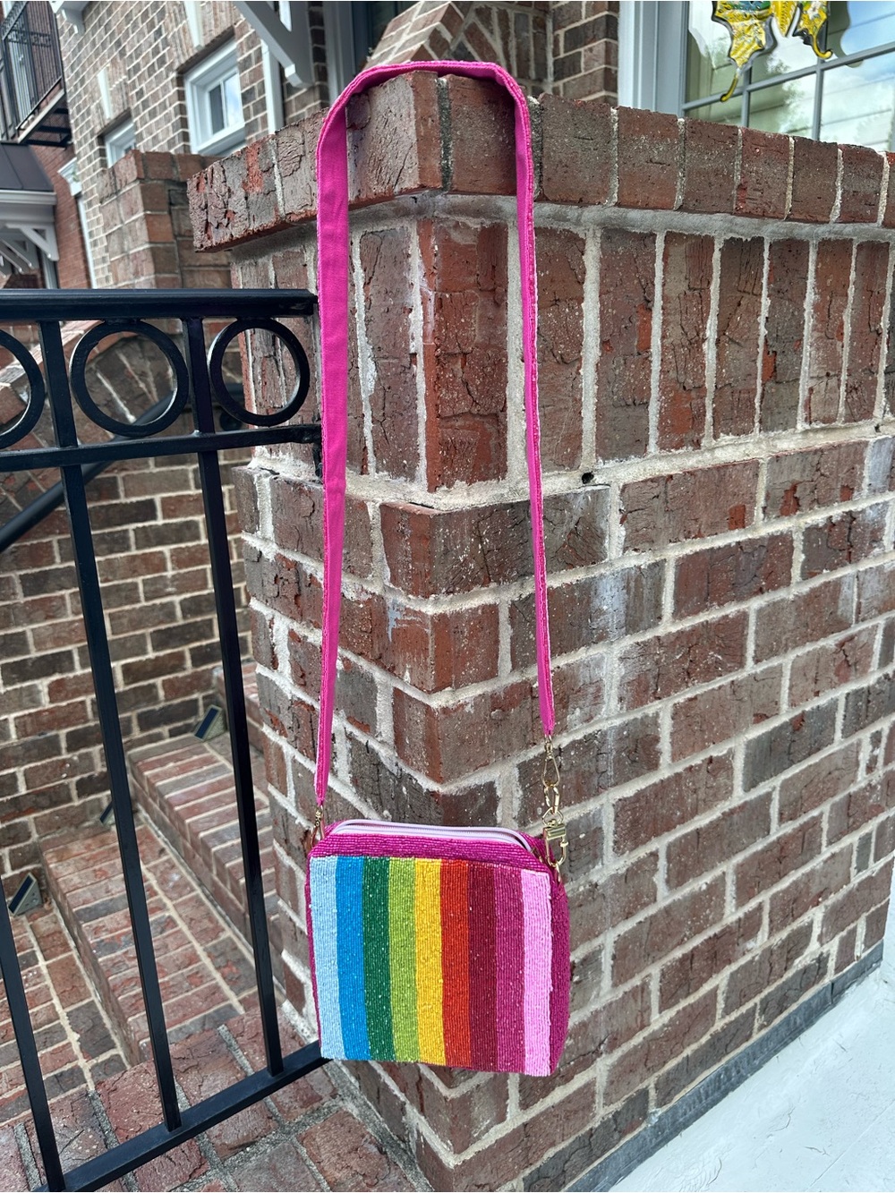 Bright Beaded, Multi Colored, Striped Crossbody Bag
